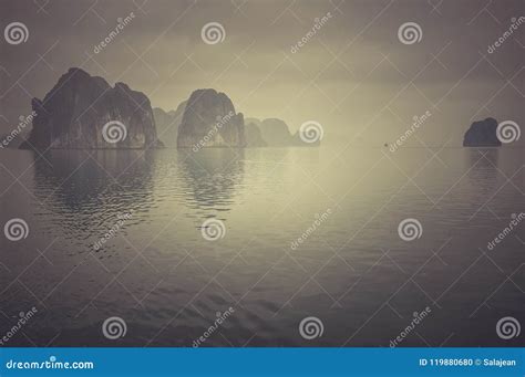 Misty Halong Bay Vietnam Stock Photo Image Of Heritage 119880680