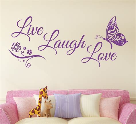 Live Laugh Love Butterfly Flower Wall Art Sticker Gemdrip