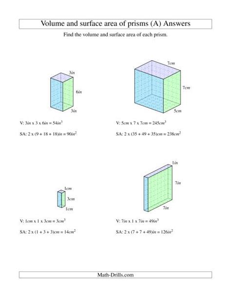 Worksheet On Surface Area Of Prisms