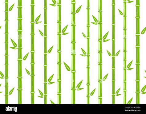 Bamboo Seamless Pattern Simple Flat Green Bamboo Background With Stalk Branch And Leaves