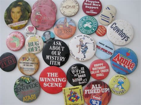 80s Mall Pin Buttons Lot Of 31 Vintage Pin Back Button