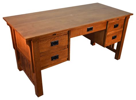 Mission Solid Quarter Sawn Oak Desk Library Table With 5 Drawers