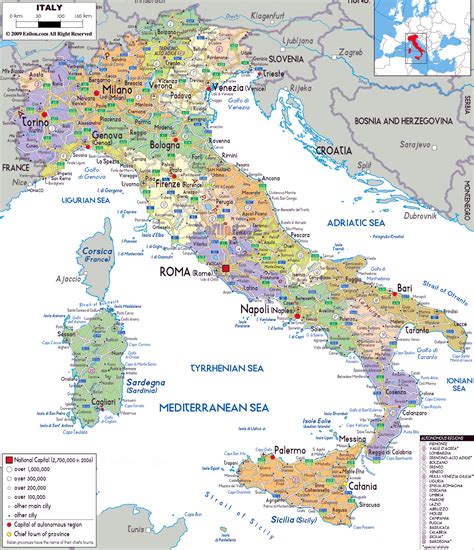 Mapa político y administrativo grande de Italia con carreteras ciudades y aeropuertos Italia