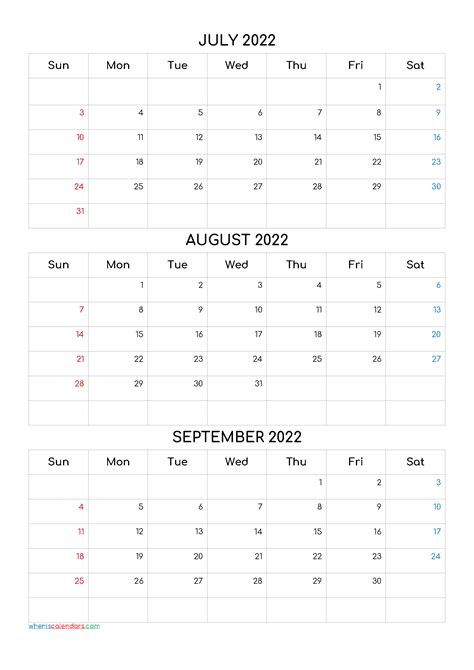 Free July August September 2022 Calendar Template Codecomf4