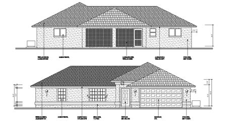 Bungalow Elevation Drawing Free Download Cadbull