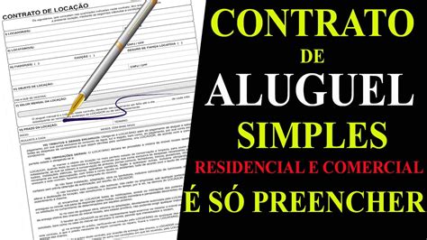 MODELO DE CONTRATO DE ALUGUEL SIMPLES PRONTO PARA PREENCHER NA LOCAÇÃO RESIDENCIAL OU COMERCIAL