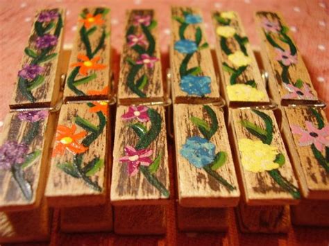 6 Decorative Hand Painted Clothes Pins A Garden Of Flowers Painted