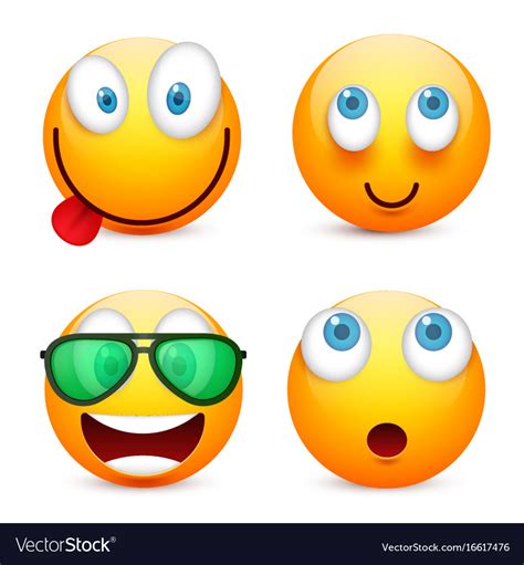 Smiley With Blue Eyesemoticon Set Yellow Face Vector Image