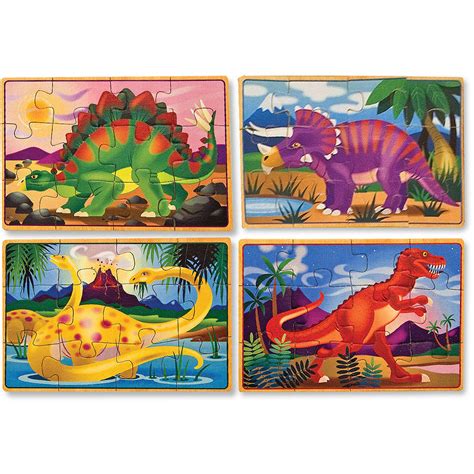 Melissa And Doug Dinosaurs 4 In 1 Wooden Jigsaw Puzzles In A Storage Box