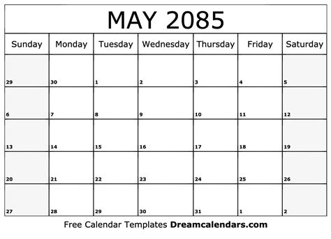 May 2085 Calendar Free Blank Printable With Holidays