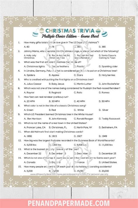 Multiple choice questions and answers on all levels. free christmas trivia printable game sheet with answers ...