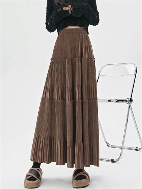 TIGENA Vintage Maxi Corduroy Skirt For Women 2023 Autumn Winter Elegant