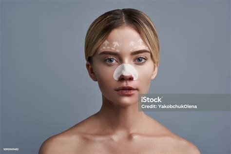 Portrait Of Woman Before The Surgery Having Bloody Nose Stock Photo