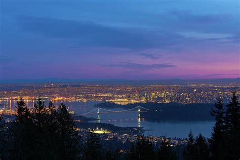 Vancouver Bc Cityscape Lions Gate Bridge Sunset Photograph By David Gn