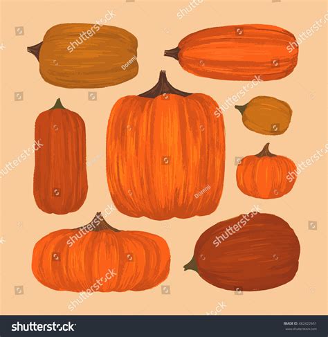 Different Pumpkin Shapes Halloween Handdrawn Decoration Stock Vector