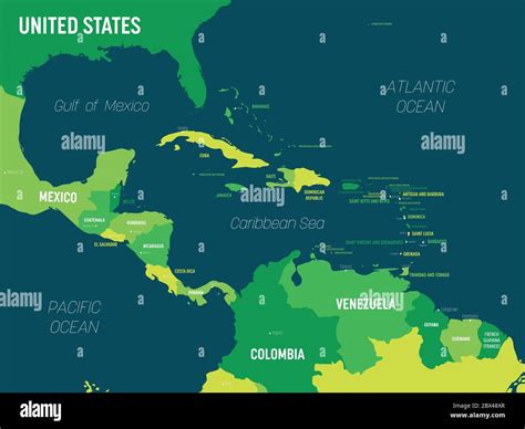 Central America Map Green Hue Colored On Dark Background High
