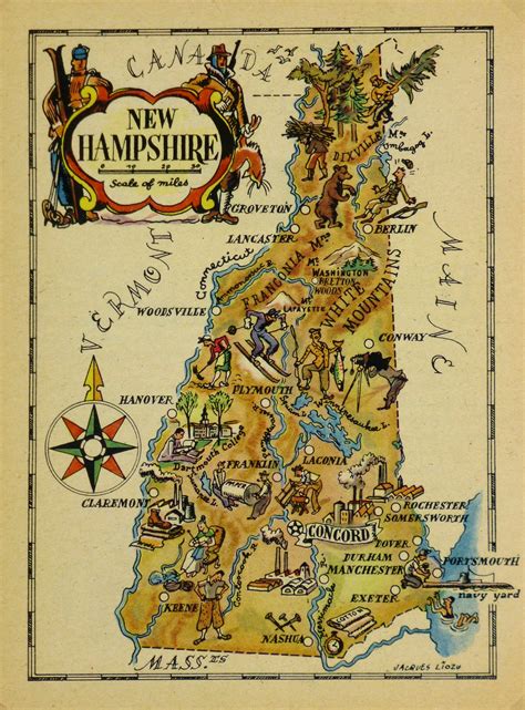 New Hampshire Original Vintage Pictorial Map Smallpostcard Etsy
