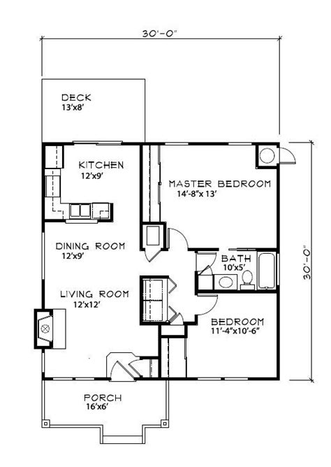 30x30 Wo Decks 2br 1 Bath Small House Floor Plans House Floor