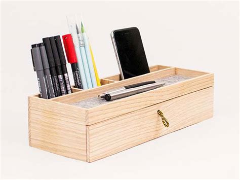 The Handmade Customizable Wooden Desk Organizer With Drawer Gadgetsin