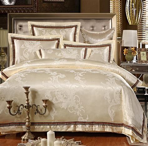 Jacquard Silk Bedding Set Luxury Embroidered Satin Doona Duvet Cover Queen King Size Bed Linen