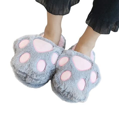 25cm Women Home Shoes Bear Paw Slippers Flip Flop Cute Animal Paw Plush