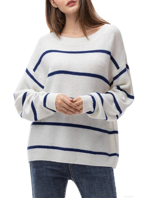 Blue And White Stripe Oversized Loose Knit Sweater Messbebe