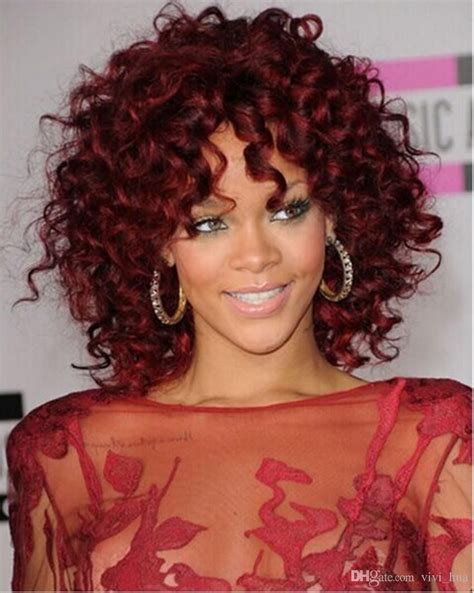 rihannas mid length explosions hairstyles weird curly short wig black and white women 15