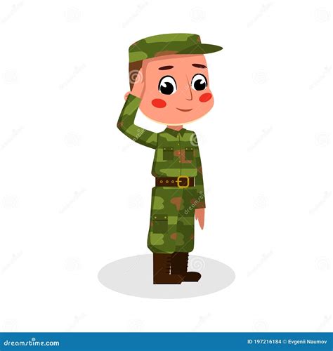 Boy Soldier Character Saluting Kids Hobby Or Future Profession Concept