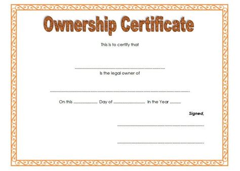 Ownership Certificate Templates Editable OFFICIAL DESIGNS Fresh