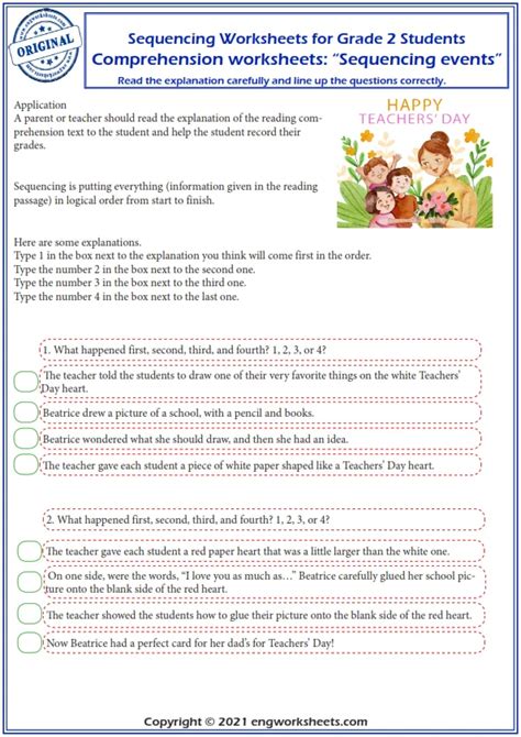 Reading Comprehension Worksheets Sequencing Events English