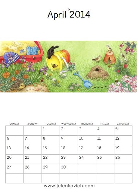 Barbara Jelenkovichs Free Printable Calendar 2014 April Frei