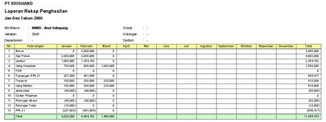 Contoh data karyawan perusahaan excel. Contoh Laporan Rekap Penghasilan Tahunan Per Pegawai Dari ...