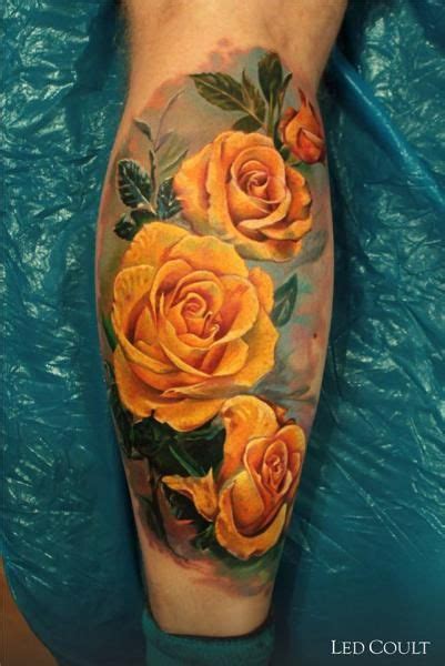 Realistic Orange Rose Tattoo Realistic Yellow Roses Tattoo By Led