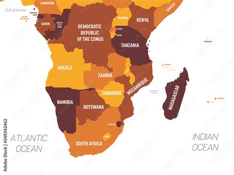 Southern Africa Map Brown Orange Hue Colored On Dark Background High