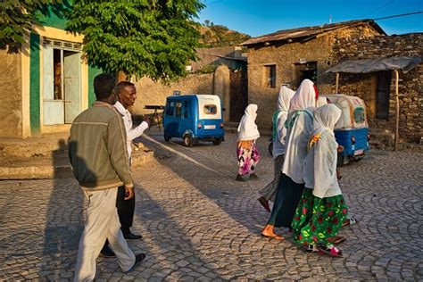 Local People Walking On The Street In Aksum Ethiopia Stock Photo