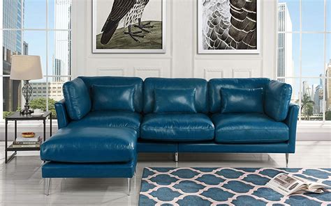 See more ideas about blue couch decor, navy blue couches, blue couches. Buy Modern Leather Sectional Sofa, L Shape Couch (Navy ...