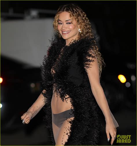 Rita Ora Rocks A Totally Sheer Backless Dress Black Feathers Photo