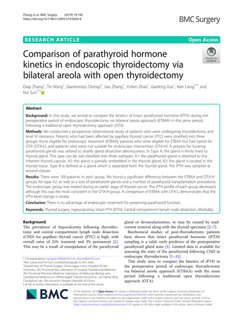 Pdf Comparison Of Parathyroid Hormone Kinetics In Endoscopic