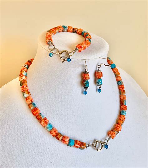 Sunset Jewelry Set Orange And Turquoise Jewelry Set Resort Etsy