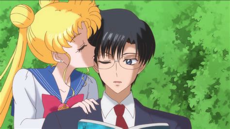 Usagi Kisses Mamoru On A Cheek By The Fountain From Sailor Moon Crystal Sailor Moon Crystal
