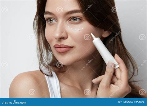 Eye Skin Care Beautiful Woman Applying Eye Cream Stock Photo Image