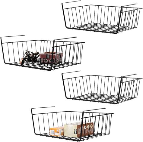 Set Of 4 Under Shelf Storage Baskets，hanging Metal Wire Storage Shelves