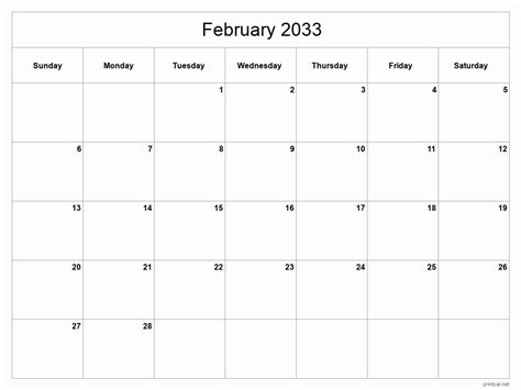 Printable February 2033 Calendar Free Printable Calendars