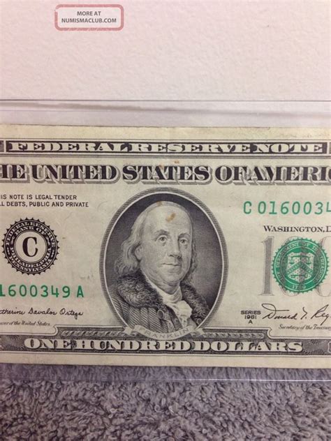 Old Style 1981 Series A 100 Bill Serial C01600349a