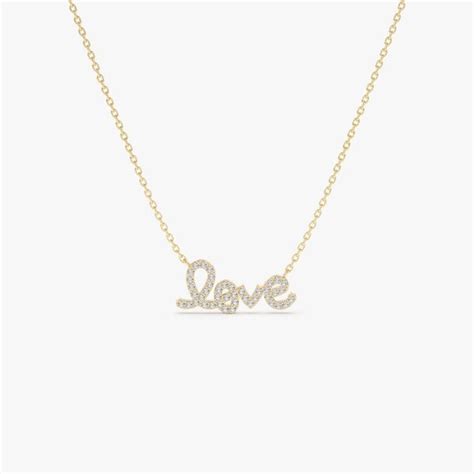 Love Necklace 14k Gold Diamond Love Necklace Dainty Etsy