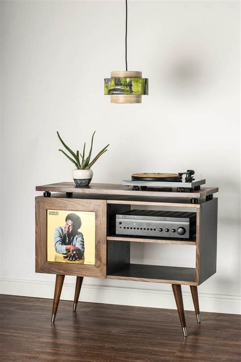 Mid Century Modern Record Player Stand And Vinyl Storage Cabinet With