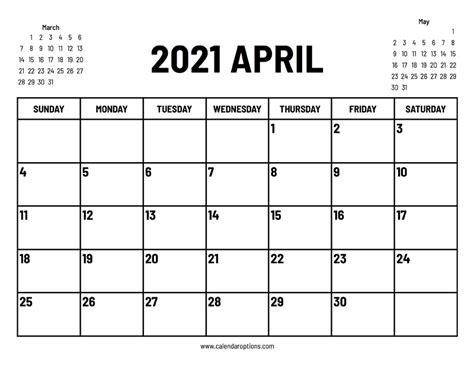 We merged 4 different templates in a single pdf file. 2021 April Calendar - Calendar Options