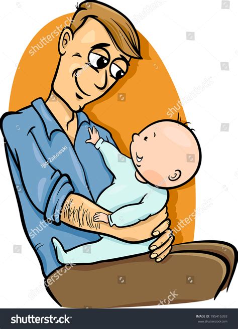 Cartoon Vector Illustration Of Father With His Cute Baby 195416393