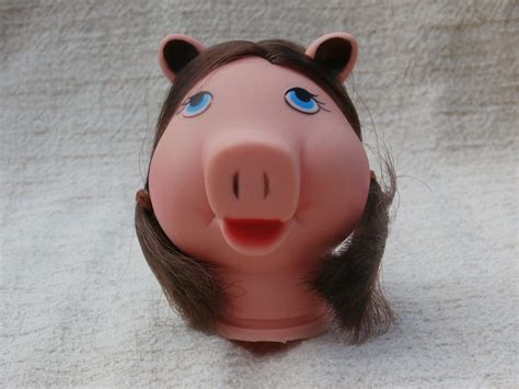 Vintage Miss Piggy Doll Head Brown Hair Female Pig Head For Etsy