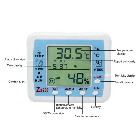 Zd208 termômetro higrômetro indicador de medidor estação meteorológica